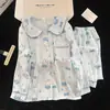 Pijama lindo con cuello de muñeca para mujer, cárdigan dulce de algodón nube de manga larga para primavera y otoño, conjunto de ropa de casa estilo princesa talla grande