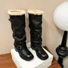 2026 estilo coreano preguiçoso calças quentes pernas botas de neve botas de cavaleiro de couro de vaca fivela de salto médio grosso botas de pele