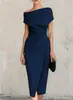 Vestido Plisado Cruzado Europeo y Americano 2026 de un Hombro con Cintura Ajustada, Elegante Vestido con Abertura para Banquetes y Uso Diario, Ropa de Mujer