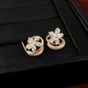 Brincos Geométricos em Forma de C com Flor de Zircônia Doce, Estilo Nicho de Luxo Leve de Alta Qualidade, Brincos Ecológicos da Moda para Mulheres