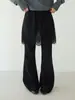 Calça Feminina Moda Coreana Oufan Renda Falso Duas Peças Cintura Alta Flare, Nova Casual Slim-Fit Longa 11136