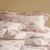 Juego de ropa de cama de cuatro piezas, estilo femenino, 100% algodón lavado, gasa de doble capa, suave y acogedor, bordado, ropa de cama fresca y sencilla para dormir sin ropa