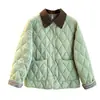 Toma real 2026 Madre de mediana edad Chaqueta ligera acolchada de diamante de algodón Otoño Invierno Bloque de color Cuello Ropa exterior para mujer Holgada Casual Corta Chaqueta acolchada