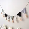 Bandera Escandinava de Algodón Puro Tejida a Mano Decoración para Habitación de Niños Accesorios para el Hogar Bandera Colorida Colgante Bandera de Arrastre para Fiesta Tendencia