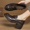 En stock, zapatos de tacón grueso y grande de piel de oveja con puntera abierta, interior y exterior de piel auténtica, mocasines de camelia de 5 cm de grosor para mujer.