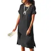 Ropa de mujer transfronteriza, exportación de eBay, vestido con abertura, plisado, Amazon, estilo europeo y americano, cuello redondo, manga corta, para mujeres