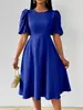 En Stock Ropa Europea y Americana Transfronteriza para Mujer Amazon Verano Nueva Moda Elegante Color Sólido Cuello Redondo Línea A Vestido de Manga Corta