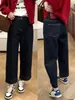 Jeans de Pierna Recta para Otoño e Invierno Talla Grande para Mujer Gordita Forma de Pera Cintura Alta Adelgazantes Pierna Ancha Acortados para Mujer
