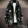 Elementos Navideños Transfronterizos a Todo Color Cardigan con Cremallera Holgado con Capucha para Hombre Ropa de Algodón DIY por Imagen