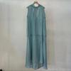 Vestido sin mangas con cuello colgante, plisado y teñido en hilo de ramio para mujer, verano 2024, con abertura lateral en la espalda, con cordones, holgado, ajustado, falda tipo jarrón