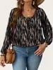 Ropa Europea y Americana Transfronteriza para Mujer Tallas Grandes, Nuevos Tops Vintage de Otoño con Estampado Floral, Camisas de Gasa con Cordones y Cuello en V de Manga Larga