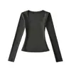 Camiseta de Manga Larga Ajustada de Color Sólido con Cuello en U Amplio y Cintura Estrecha Estilo Puro Deseo, Versátil, Nueva Moda de Primavera, Camiseta Básica para Mujer