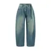Pantalones de Estilo Europeo y Americano de Cintura Media con Dobladillo Curvo Novedad Otoño Temprano 2026 Silueta Versátil Ceñidos con Cinturón de Tela Pantalones de Mezclilla de Longitud Completa