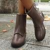 Botas de Cuero Gruesas de Tacón Redondo a Media Pantorrilla de Gran Tamaño Transfronterizas Amazon Nuevo Comercio Exterior Hebilla de Cinturón Remache Botas Planas Martin para Mujer