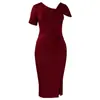 D621 Amazon Ropa Europea y Americana para Mujer Nueva Moda Elegante Color Sólido Escote Asimétrico Ceñido a la Cintura Bodycon Vestido Africano