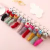Pingente de bolsa feminino de urso pompom patchwork colorido, chaveiro de carro, acessório para pendurar em mochila e celular, moderno