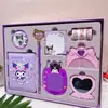 Nuevo Cuaderno de Cuero Sintético Kuromi, Peine, Espejo, Pegatinas, Papelería Divertida, Set de Papelería Estilo Dibujo Animado Lindo
