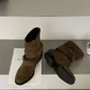 Botas de Cavaleiro com Fivela Botas de Motociclista Botas de Temperamento Preto Estilo Retrô Feminino Salto Bloco Botas Curtas Versátil Empilhadas Simples Plissadas