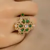 Joyería Europea y Americana Transfronteriza, Joyería de Mano de Flor Clásica para Mujer, Tesoro de Zirconia de Color, Anillo Exagerado Elegante, Moderno y Versátil para Mujer