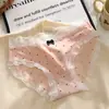 Bragas de Verano Francesas Retro de Seda Helada con Lunares Color Crema para Mujer, Ribete Sexy de Encaje, Calzones de Algodón Puro para Estudiantes para Mujer
