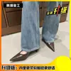 Sapatos de Salto Agulha Prata Sapatos Femininos 2024 Primavera e Outono Novo Estilo Boca Rasa Bico Fino Elegante Socialite Salto Baixo Versátil Mocassins
