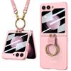 Adecuado para Samsung Z Flip5/6/7 Funda de Teléfono Móvil, Correa Cruzada, Funda Ultra Fina con Anillo, Funda Protectora Anti-Caída de Cobertura Total