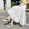 Falda Blanca con Volantes para Mujer Primavera Otoño 2026 Nueva Cintura Alta Drapeada Línea A Petite Falda Pastel con Orejas de Madera