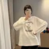 Camiseta de Manga Larga con Estampado de Oso de Dibujos Animados Estilo Americano para Mujer, Nueva de Otoño, Holgada, Base Interior, Todo Fósforo, Top de Moda