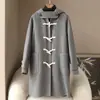 Abrigo de Lana con Capucha Doble Cara Largo para Mujer Primavera 2026, Nuevo Producto Haining, Chaqueta de Lana con Botones de Cuerno