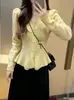 Cardigan de Punto Chic Lujoso Pequeño Estilo Francés para Mujer 2026 Otoño Invierno Nuevo Diseño con Sentido Cuello en V Suéter Abrigo con Volantes