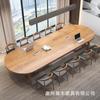 Mesa de conferencias moderna y sencilla de madera maciza, mesa larga ovalada, mesa grande de negociación y capacitación, mesa larga, escritorio para personal