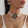Novo Pingente de Pérola Simples e Requintado Moda Multicamadas Tendência Colar Brincos Colar Estilo Étnico Retrô Feminino
