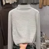 Camiseta térmica de manga larga a rayas para niños y niñas, otoño e invierno 2026, con cuello semi-alto