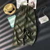 Imagens reais do novo estilo de verão de calça feminina casual longa com estampa paisley, cintura elástica, pernas largas, cordão, corte reto e efeito de caimento, feita de algodão e linho