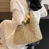 Bolsa de Ombro Casual Verão Grande Capacidade Palha Trançada Feminina 2026 Novo Estilo Bolsa de Palha Trançada para Praia Férias Bolsa Tote