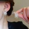 Brincos Geométricos Redondos Florais Zircônia Pérola Super Flash Agulha de Prata Brincos Simples Personalizados Brincos de Design de Nicho para Mulheres