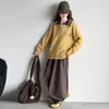Nuevo conjunto de suéter de punto casual de otoño e invierno para niñas, con cuello camisero y versátiles pantalones de pierna ancha de mezcla de algodón para primavera y otoño