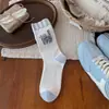 Calcetines YOUJIAXIU para Mujer Otoño Dulce Estampado de Gato de Dibujos Animados Calcetines de Media Pantorrilla Azul y Blanco Niña de Dibujos Animados Calcetines Sueltos