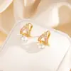 Pendientes de Perla con Incrustaciones de Diamante Estilo Francés para Mujer, Aros de Perla de Concha Exquisitos de Lujo Ligero, Diseño de Nicho, Pendientes Versátiles para el Trabajo al por Mayor
