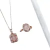 Collar con Halo Geométrico de Calcedonia Rosa Natural de Plata de Ley s925 para Mujer Estilo Retro de Europa Central Exquisito Estilo de Lujo Ligero Cadena para Clavícula