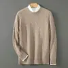 Suéter 100% Lã Pura Masculino Gola Redonda Espessado Jacquard Cor Sólida Suéter Casual de Negócios Camada Base de Malha de Caxemira