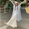 Talla grande Estilo Japonés Dulce Conjunto Apilado Mujer Verano 2024 Nuevo Vestido Camisa Rayado Pantalones de Pierna Ancha y Falda Conjunto de Dos Piezas