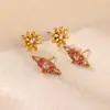 Pendientes de acero inoxidable con girasol transfronterizos para mujer, frescos y de lujo ligero, compactos y elegantes, nuevo estilo de moda que no se decolora
