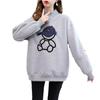 Moletom com Forro de Fleece Outono/Inverno Feminino 2024 Novo Gola Alta Meia Solto Estilo Coreano Bordado Chapéu de Desenho Animado Casaco Tendência