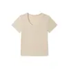 Tencel Acetato Gola U Manga Curta Primavera/Verão 2026 Novo Linho Emagrecedor Camiseta Básica Versátil Fresca para Mulheres