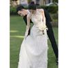 Vestido de Novia Ligero Estilo Francés 2026 Nuevo Nupcial Encaje Pesado Estilo Hepburn Socialité Banquete Cuello Halter Sirena Vestido de Noche