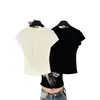 Elegante camiseta negra de cuello redondo, hombros normales, manga corta para mujer, nuevo modelo verano 2026, única, súper elegante, top estilizado
