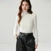 26 Otoño Invierno Nuevo Suéter de Cachemira 100% para Mujer Cuello Alto Color Sólido Canalé Ajustado de Punto Manga Larga Capa Base de Cachemira