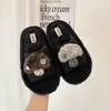 Pantufas de Pelúcia Fofas Estilo Coreano para Mulheres, Sola Macia Confortável, Slip-on Outono/Inverno, Pantufas de Algodão Abertas para Casa