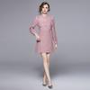 Vestido de mujer transfronterizo al por mayor 2023 otoño nuevo pesado bordado encaje costura estilo Chanel vestido de manga larga